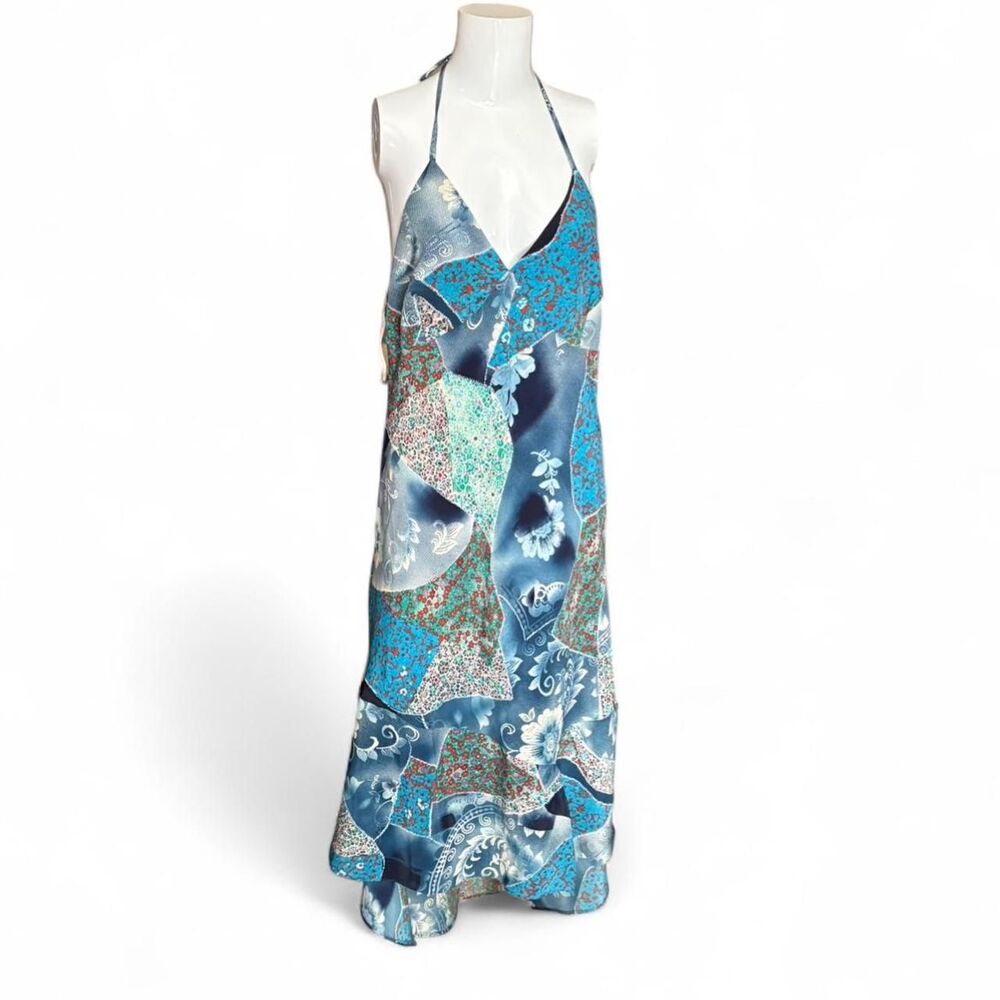 Nicolete patchwork print pattern halter maxi dress